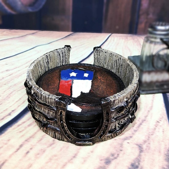 Texas Cowboy Boots Coasters W/ Barbwire Horseshose - Picture 2 of 2